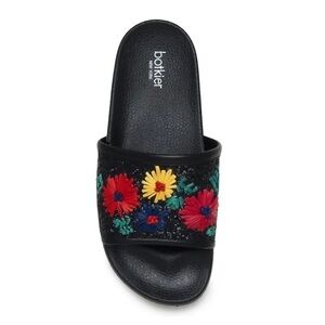 𝅺freda Floral Bright Daisy Slide Sandal Slip On Black Glitter 7